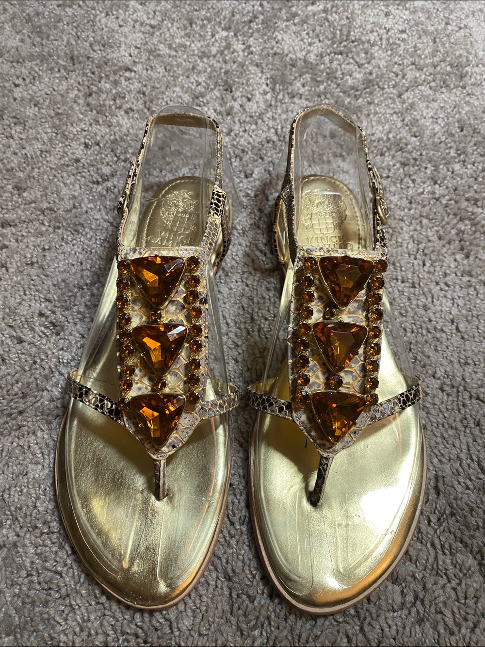Vince Camuto Gold Jeweled T-Strap Sandals size 7.5